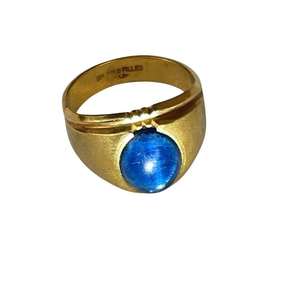 Vintage Men's Ring 10K Gold Filled Blue Glass Star Sapphire Size 11 Mid Century - Picture 6 of 7